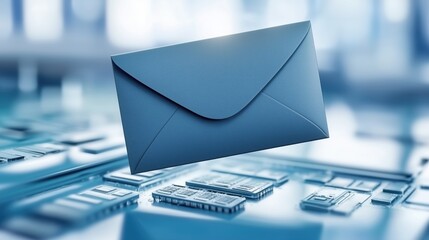 Digital communication, email technology, modern envelope on circuit board, connected devices, virtual messaging