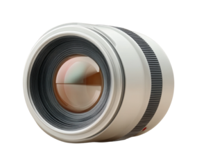 PNG Close-up of a modern camera lens with detailed barrel design