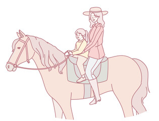 A loving mother and child enjoy a scenic horseback ride together, celebrating family love and connection