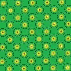 Repeating floral design on a vibrant green backdrop