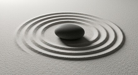 Naklejka premium A single smooth rock creating ripples in a serene sand garden
