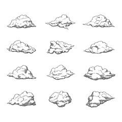 Set of Cloud Sketch Collections Black and White Outline Line Art Drawing with Various Shapes
