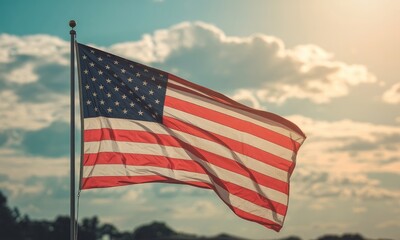 American flag waving in sunlight patriotic symbol national identity