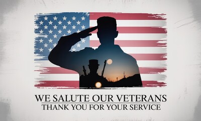Saluting soldier silhouette on american flag patriotism and remembrance