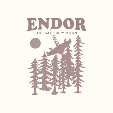 mountain forest jungle adventure vintage logo vector minimalist illustration design, grassland forest endor logo design