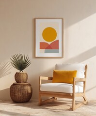 Abstract geometric poster mockup in modern interior