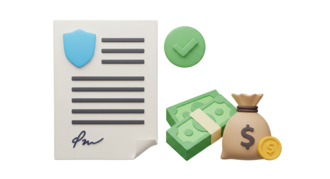 Isolated Insurance Document with Money