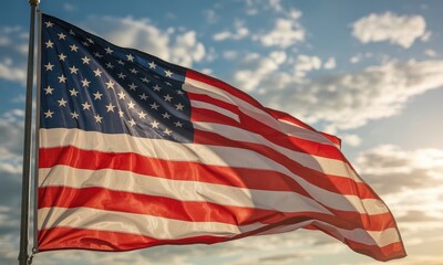 American flag waving in the sky patriotism symbol