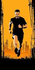 Male Runner Silhouette at Sunset Pixel Art Style