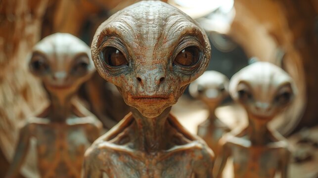 A riveting portrayal of alien beings in a captivating landscape, offering a glimpse into the realms of imagination and creativity, evoking curiosity about extraterrestrial life.