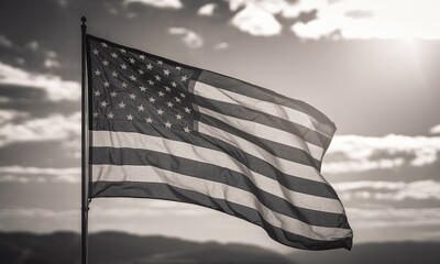 Waving flag black and white dramatic photo patriotism symbol