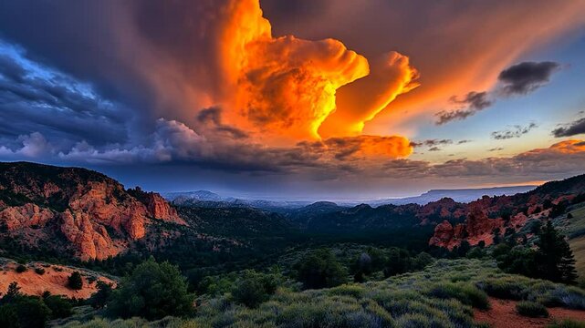 Fiery Sunset over Red Rock Canyon Landscape