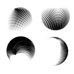 Contemporary set of halftone rounded 3d figures