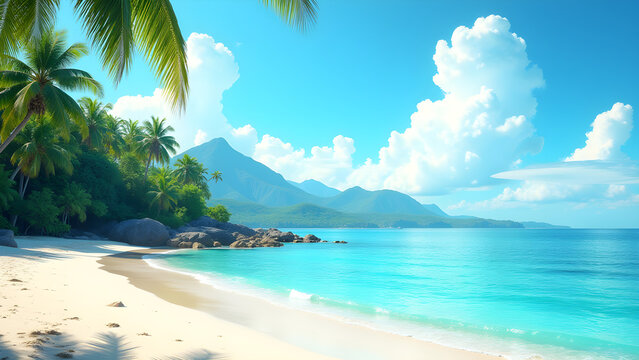 Tropical Beach Paradise with Mountain View - Exotic Landscape for Travel Inspiration and Design