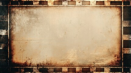 A vintage, grungy rectangular frame with a worn, textured beige center and a distressed dark border, evoking an antique or aged paper look.