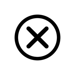 Fototapeta premium Bold black vector logo of a circle with an X mark for cancel or error representation.