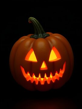Halloween Pumpkin Jack-o'-lantern with Carved Face Isolated on Black Background