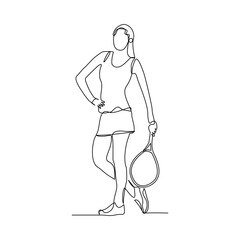 Continuous line drawing of woman playing tennis tournament. Single line art of Sport and healthy lifestyle. Vector illustration editable stroke
