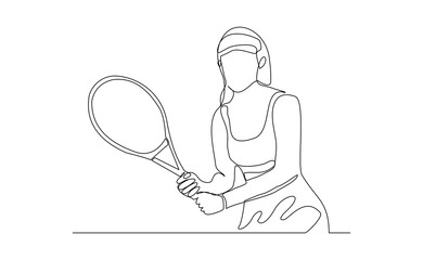 Continuous line drawing of woman playing tennis tournament. Single line art of Sport and healthy lifestyle. Vector illustration editable stroke
