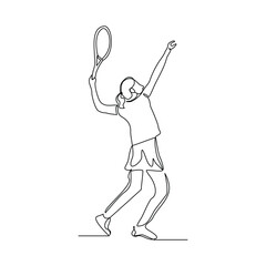 Continuous line drawing of woman playing tennis tournament. Single line art of Sport and healthy lifestyle. Vector illustration editable stroke