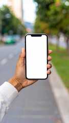 Hand Holding Smartphone with Blank Screen Outdoors