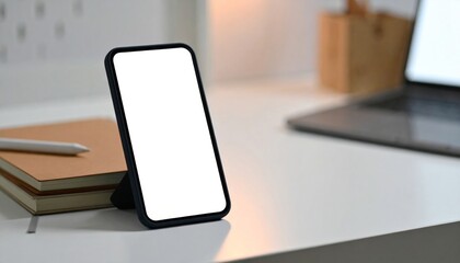 Blank Smartphone Screen Mockup On White Desk