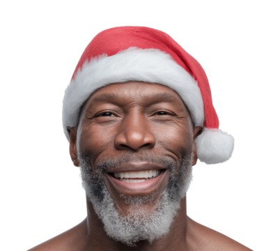 PNG Mature african male with santa hat smiling