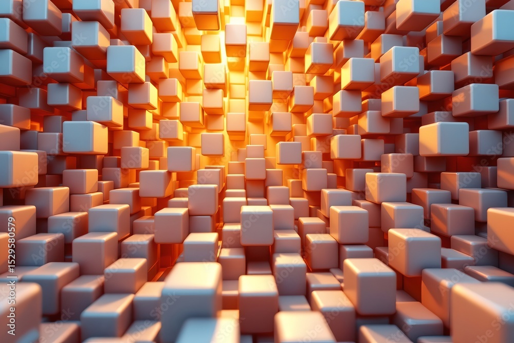 Poster abstract backdrop of fractal cubes in 3d rendering position: at the top of the image background: gol