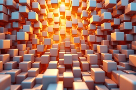 abstract backdrop of fractal cubes in 3d rendering position: at the top of the image background: golden hour lighting copy space: ample space at the bottom optimized for: photo usa