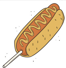 Hand drawn corn dog illustration with mustard on a white background perfect for food and restaurant related designs