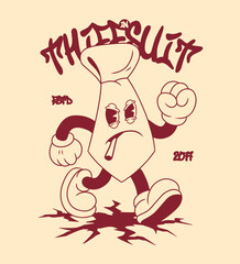 Retro Cartoon Tie Character. Vintage Motivational Poster with Thief Suit Text for T-Shirt or Wall Art