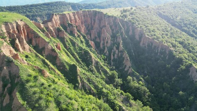 Morning Drone View of the Stob Pyramids Rock Formations in Bulgaria