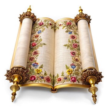 Ornate Floral Scroll on White Background Religious Text
