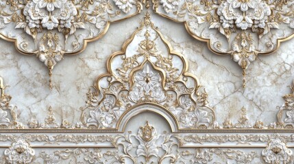 Obraz premium White and Gold Ornate Marble Wall Design