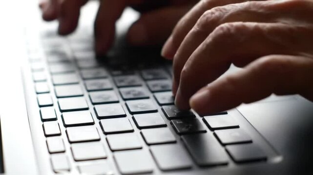 keyboard typing hands, Closeup of fingers pressing keyboard keys symbolizing online communication remote office work content creation and freelance productivity