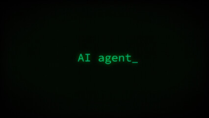 AI Agent, Typing Text, Retro Computer Screen