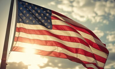 Waving american flag patriotic symbol of freedom and independence