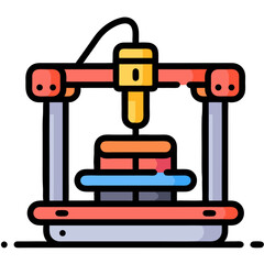 Colorful Stylized 3D Printer Icon Creating Layered Object