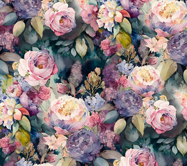 Watercolor Floral Bouquet in natural colors. Trendy, summer floral design. Floral illustration, for greeting card, digital print, wallpaper. Vector illustration
