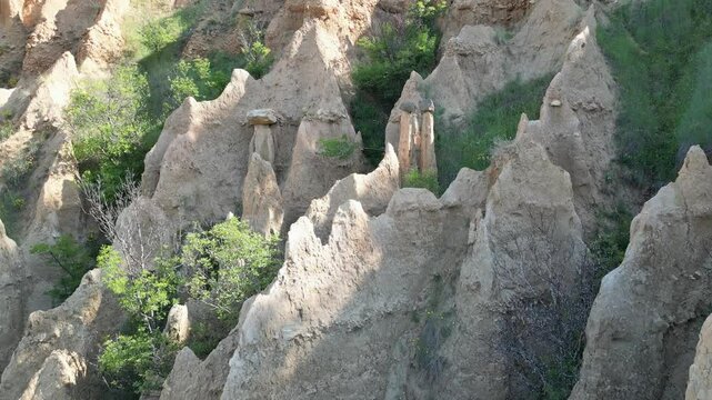 Morning Drone View of the Stob Pyramids Rock Formations in Bulgaria