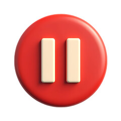 A red circular pause button with two white vertical rectangles on it isolated on transparent background