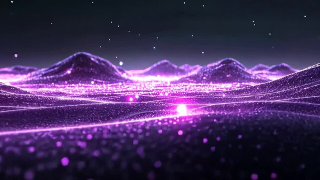 Purple Glowing Particle Landscape: Digital Art