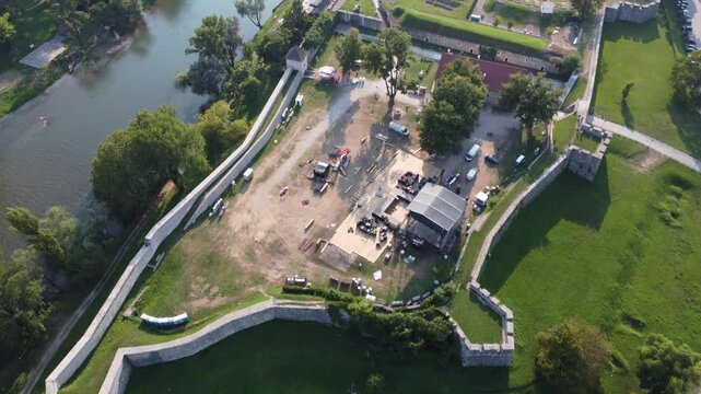 Aerial footage of medieval fortress in Banja Luka, Srpska Republic, Bosnia and Herzegovina