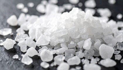 Close-Up of Sea Salt Crystals on Dark Slate Surface
