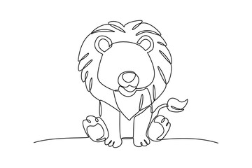One continuous line drawing of cartoon of lion. Wild animal deer with antlers is dynamic silhouette in simple linear style. Animals minimalist concept. Cartoon minimalist concept.