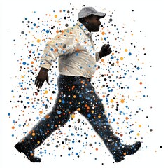 Pixelated Man Walking Colorful Squares, Dynamic Motion, Abstract Art