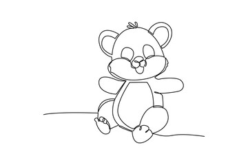 Fototapeta premium One continuous line drawing of cartoon of little bear. Wild animal deer with antlers is dynamic silhouette in simple linear style. Animals minimalist concept. Cartoon minimalist concept.