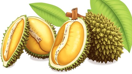 Half and Whole Durian Fruits 