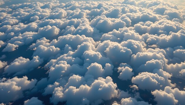 an aerial view of a cloudy sky with fluffy white clouds, creating a sense of serene vastness.