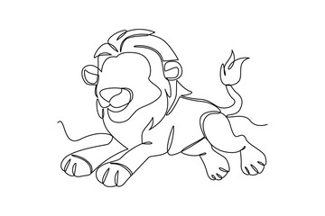 One continuous line drawing of cartoon of lion the king. Wild animal deer with antlers is dynamic silhouette in simple linear style. Animals minimalist concept. Cartoon minimalist concept.